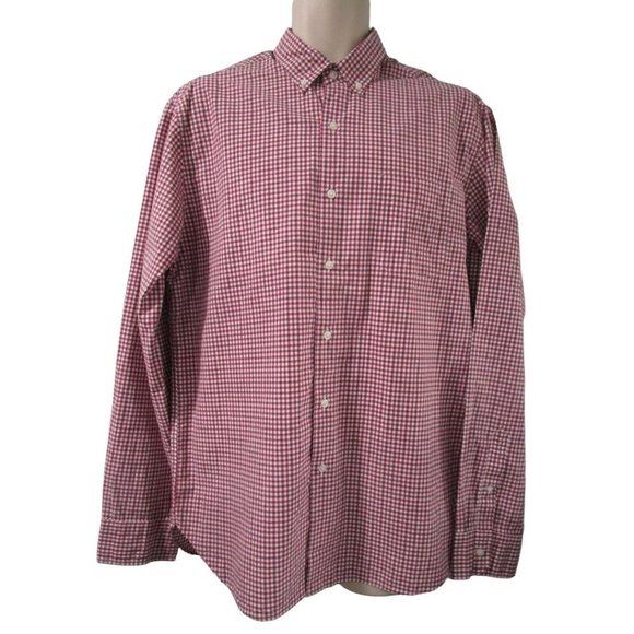 J Crew Classic Red White Blue Check Mens Cotton Button Down Large EUC - Picture 1 of 16